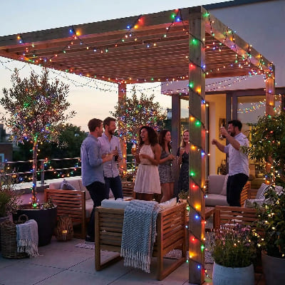 guirlande luminueuse exterieur 100m multicolore sous pergola
