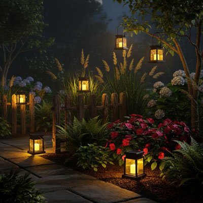 Lanterne extérieur brille dans la nuit