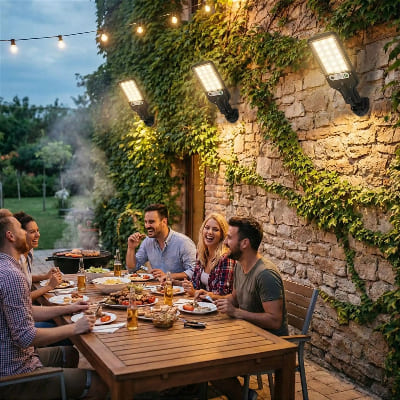 appliques exterieurs solaires illuminent terrasse et amis