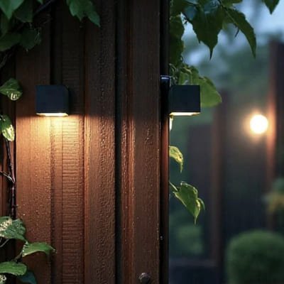 duo lampe exterieur murale coin mur avec verdure