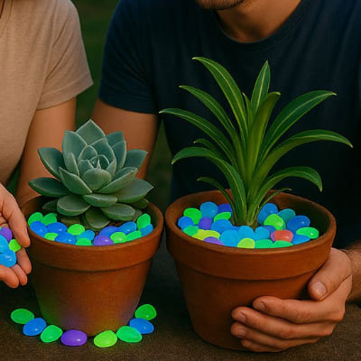Éclairage-extérieur-déco lumineuse dans les pots