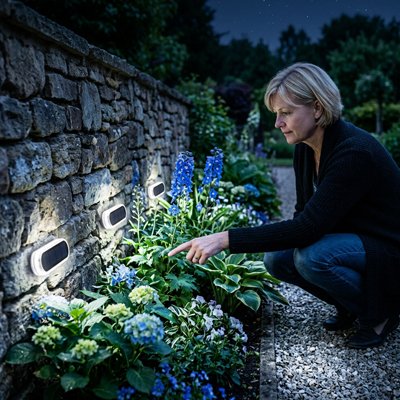 Eclairage exterieur solaire illumine les fleurs