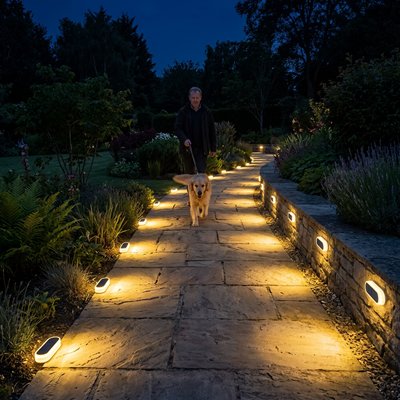Eclairage exterieur solaire illumine une allée