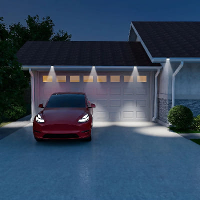 eclairage solaire exterieur illumine entrée de garage