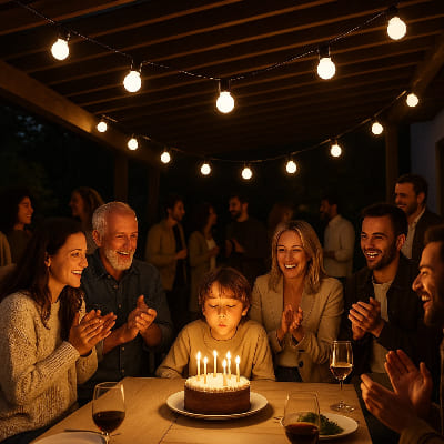 gens fête éclairé par une guirlande lumineuse
