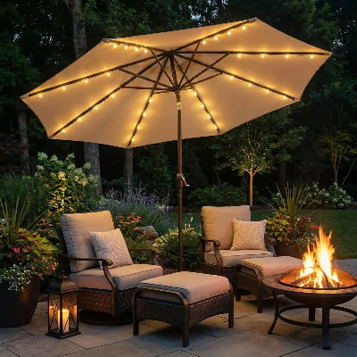 guirlande extérieure solaire magique près du feu