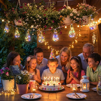 guirlande guinguette extérieur solaire illumine fête d'enfant
