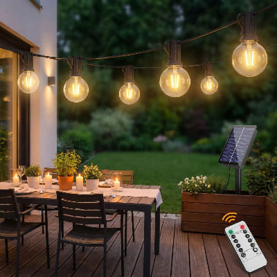 guirlande guinguette exterieur solaire suspendue sur terrasse