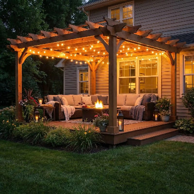 guirlande guinguette solaire exterieur sous pergola