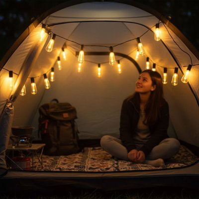 Guirlande led solaire dans une tente