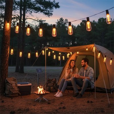 Guirlande led solaire installé sur tente