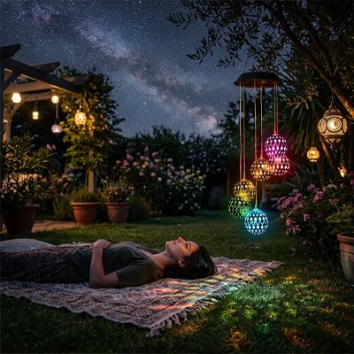 Guirlande lumiere exterieur solaire carillon éolien sphere coloré