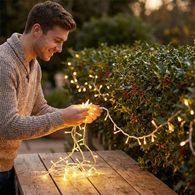 guirlande lumineuse 100m installer par-un jeune homme