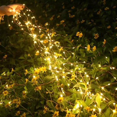 guirlande lumineuse extérieur deploye sur des fleurs