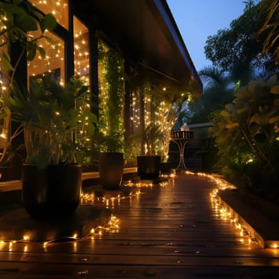 guirlande lumineuse extérieur en bordure de terrasse