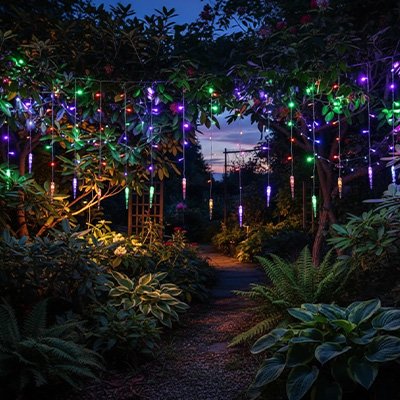Guirlande lumineuse extérieur multicolore embelli le jardin