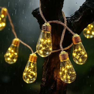 Guirlande lumineuse solaire extérieur sous la pluie