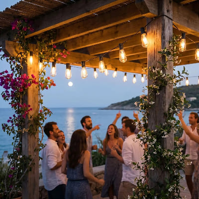 guirlande lumineuse solaire sous pergola