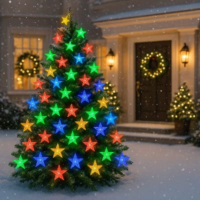 Guirlande solaire étoile dans le sapin