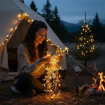 Guirlande solaire extérieur admiré par fille