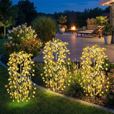 guirlande solaire exterieur blanc chaud au jardin