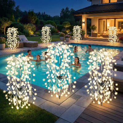 guirlande solaire exterieur blanc froid illumine piscine