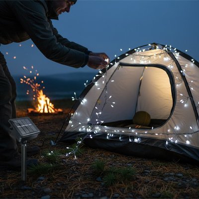 Guirlande solaire extérieur couleur blanche sur tente