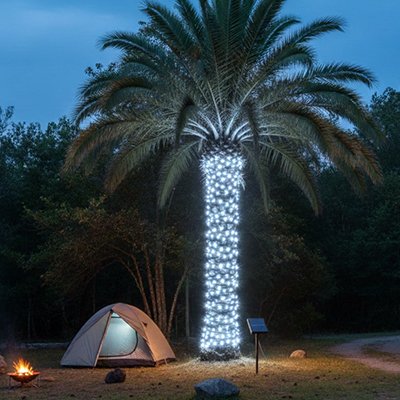 Guirlande solaire​  extérieur de qualité blanc froid sur palmier