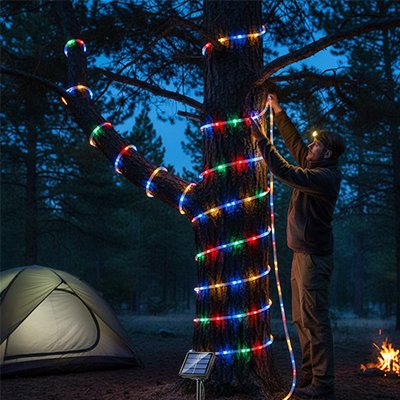 Guirlande solaire​  extérieur de qualité multicolore entoure un arbre