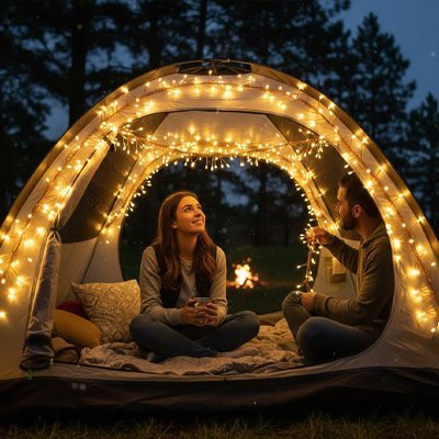 Guirlande solaire​ extérieur installé dans la tente