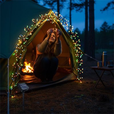 Guirlande solaire extérieur multicolore sur tente