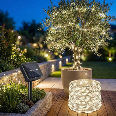 Guirlande solaire LED luminance 100m décore jardin variant blanc froid