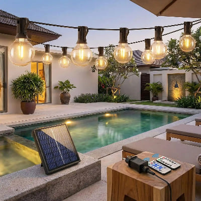 guirlande solaire puissante suspendue au jardin