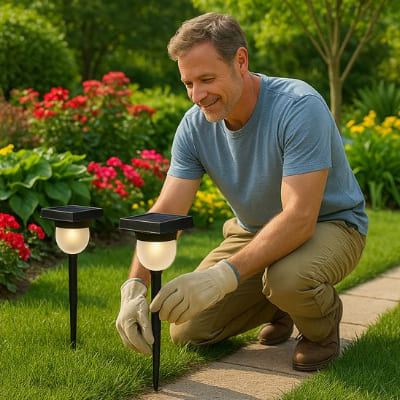 homme pose- ampe exterieur detecteur de mouvement