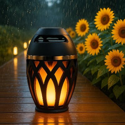Lampe extérieur chemin tournesol sous  la pluie