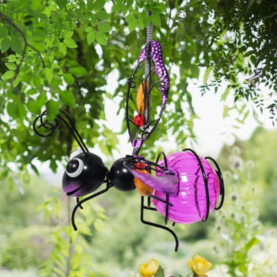 lampe extérieure deco abeille mauve en vole