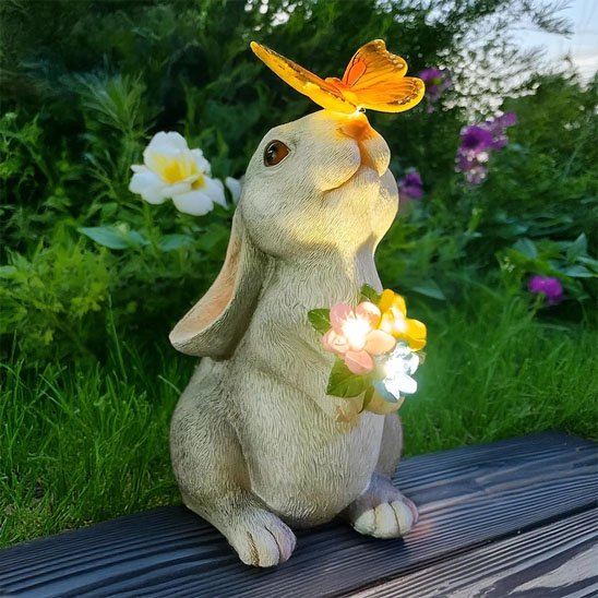 lampe solaire de jardin sculpture lapin