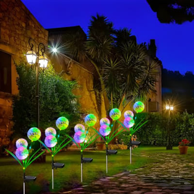 lampe solaire pissenlit en bordure colore