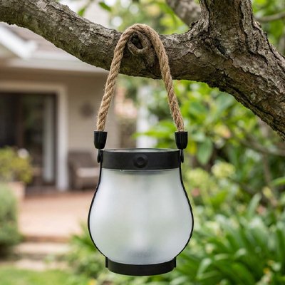 Lanterne exterieur solaire avec corde en jute