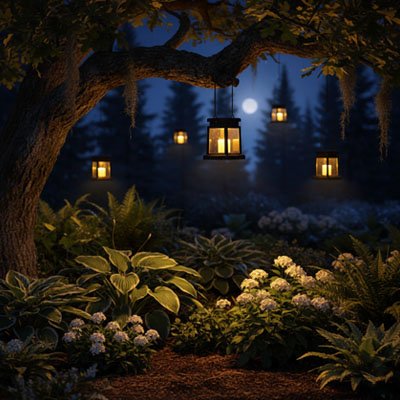 Lanterne extérieur suspendue sur une grosse branche