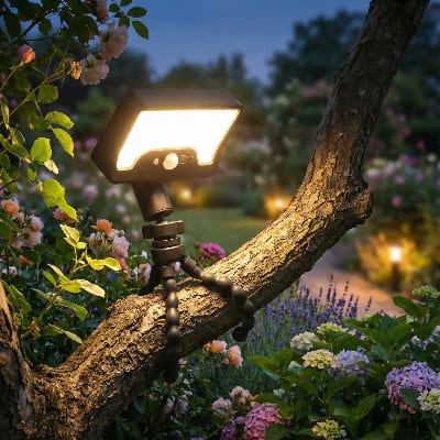 Luminaire exterieur solaire accroche sur une branche