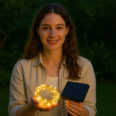 rideau lumineux dans main fille