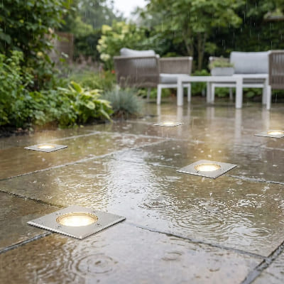 spot exterieur led carre sur terrasse