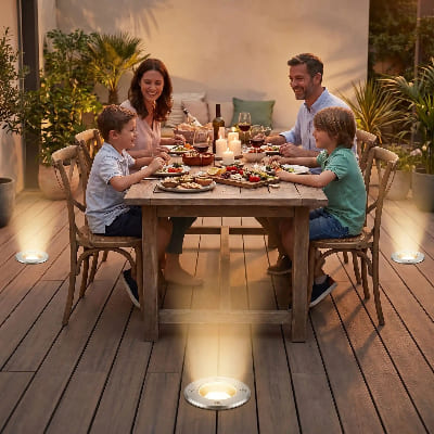 spot exterieur led rond sur terrasse